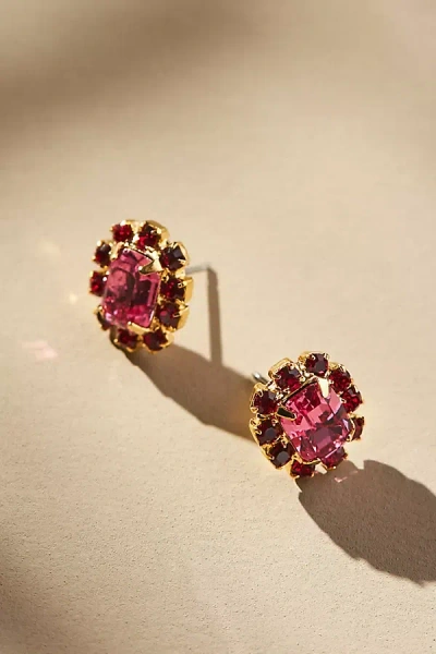 The Pink Reef Crystal Petite Stud Earrings In Red