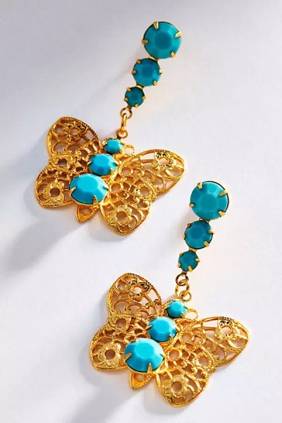 The Pink Reef Filagree Butterfly Drop Earrings In Blue