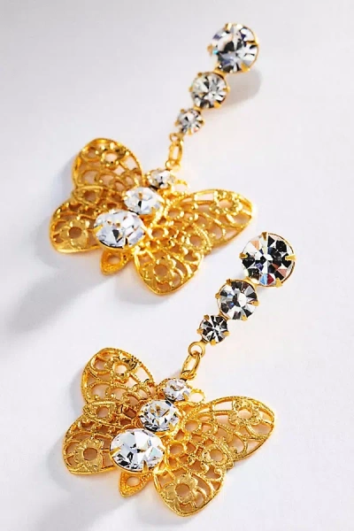The Pink Reef Filagree Butterfly Drop Earrings In Clear