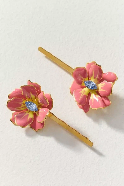 The Pink Reef Floral Bobby Pins In Pink