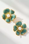 The Pink Reef Floral Post Earrings In Blue