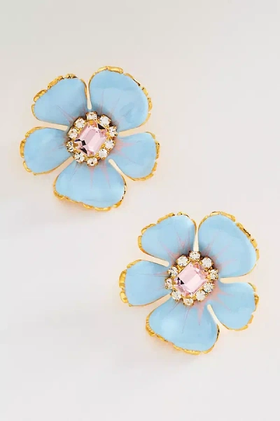 The Pink Reef Floral Post Earrings In Blue