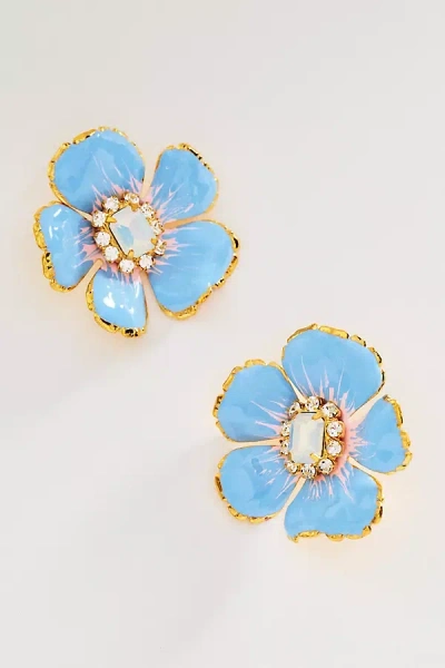 The Pink Reef Floral Post Earrings In Blue