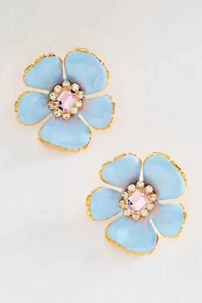 The Pink Reef Floral Post Earrings In Blue