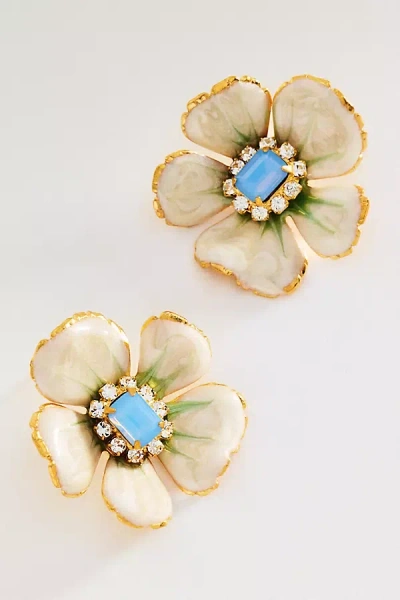 The Pink Reef Floral Post Earrings In Gold