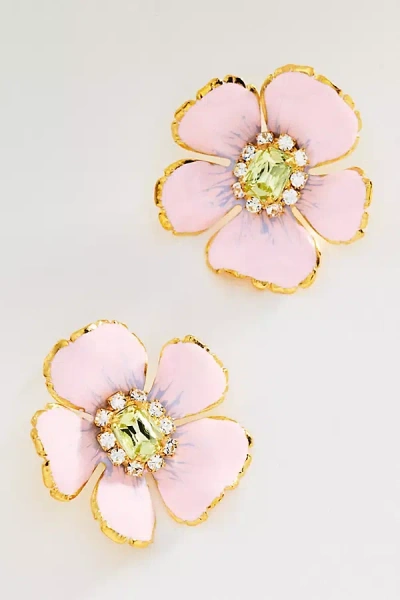 The Pink Reef Floral Post Earrings In Gold