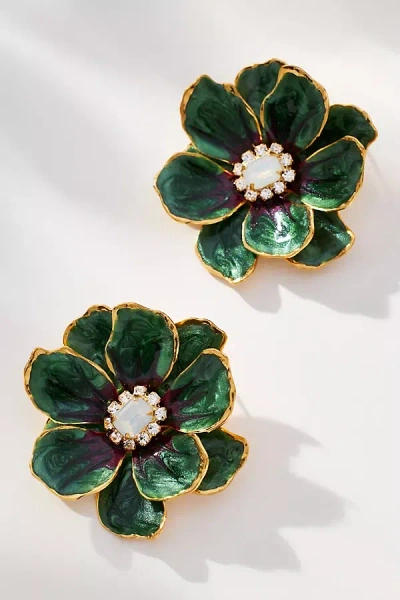 The Pink Reef Hand-painted Earrings In Green