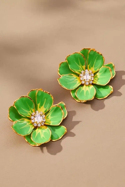 The Pink Reef Hand-painted Earrings In Green