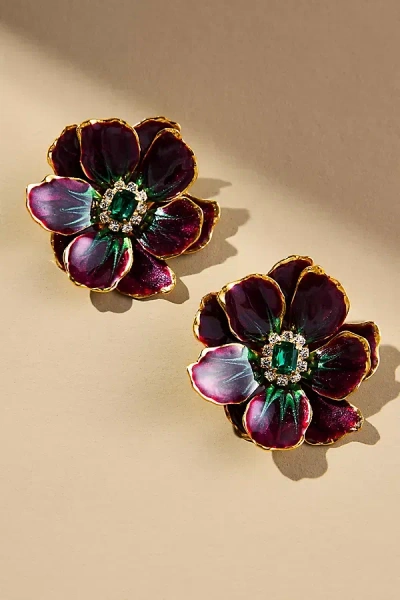 The Pink Reef Hand-painted Earrings In Purple