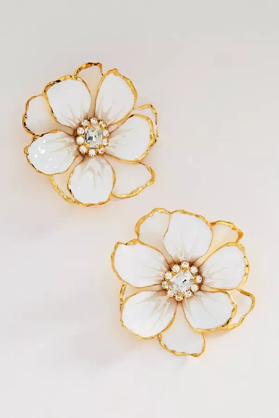 The Pink Reef Hand-painted Birth Flower Stud Earrings In Gold