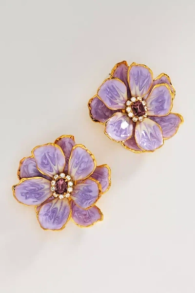 The Pink Reef Hand-painted Birth Flower Stud Earrings In White