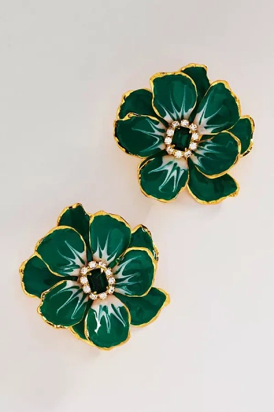The Pink Reef Hand-painted Birth Flower Stud Earrings In Green