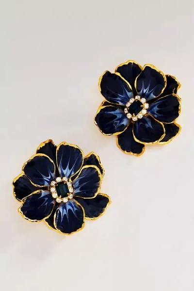The Pink Reef Hand-painted Birth Flower Stud Earrings In Blue