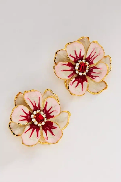 The Pink Reef Hand-painted Birth Flower Stud Earrings In White