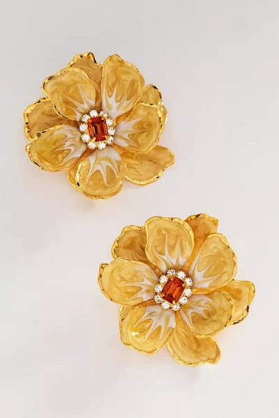 The Pink Reef Hand-painted Birth Flower Stud Earrings In Gold