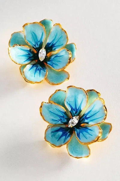 The Pink Reef Handpainted Earrings In Blue