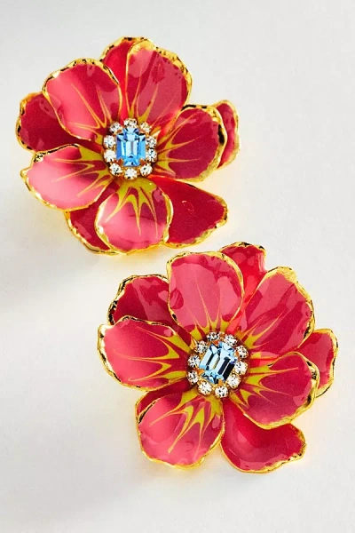 The Pink Reef Handpainted Earrings In Red