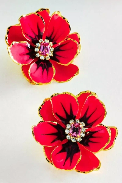 The Pink Reef Handpainted Earrings In Red
