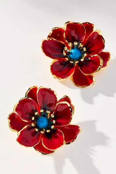 The Pink Reef Handpainted Earrings In Red