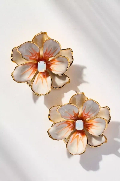 The Pink Reef Handpainted Earrings In White