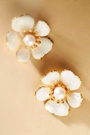 The Pink Reef Handpainted Floral Post Earrings In White