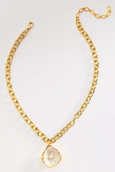 The Pink Reef Handpainted Oyster Necklace In Gold