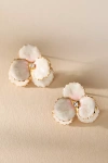 The Pink Reef Handpainted Pearl & Pink Pansy Stud Earrings In White