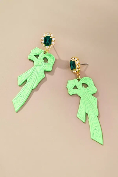 The Pink Reef Handpainted Retro Bow Earrings In Green