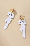 The Pink Reef Handpainted Retro Bow Earrings In White
