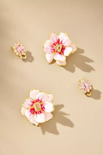 The Pink Reef Mommy & Me Crystal Flower Earrings, Set Of 2 In Pink