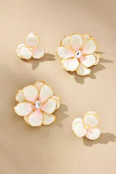 The Pink Reef Mommy & Me Flower Earrings, Set Of 2 In White