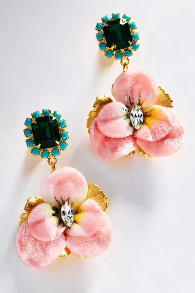 The Pink Reef Pansy Drop Earrings In Multi