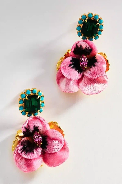 The Pink Reef Pansy Drop Earrings In Pink