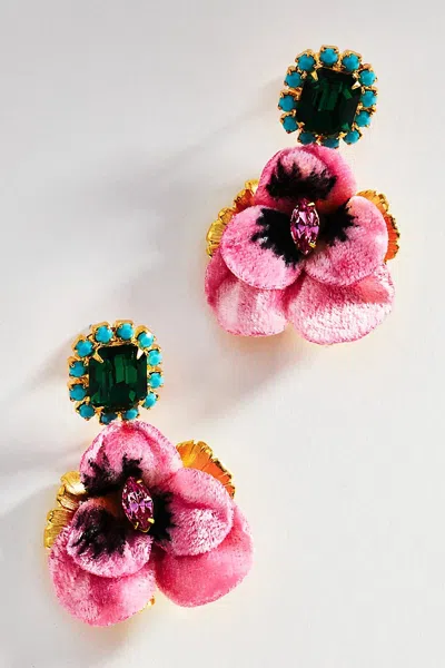 The Pink Reef Pansy Drop Earrings In Multi
