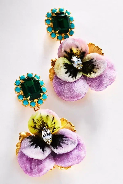 The Pink Reef Pansy Drop Earrings In Purple