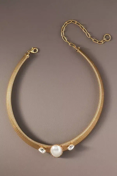 The Pink Reef Pearl & Crystal Collar Necklace In Gold