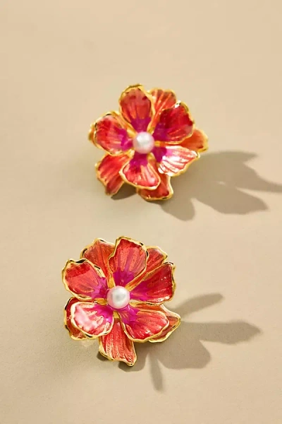 The Pink Reef Small Handpainted Jewel Box Flower Earrings