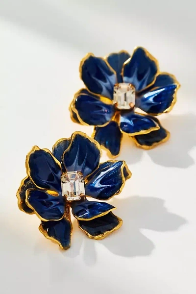 The Pink Reef Small Handpainted Jewel Box Flower Earrings In Brown