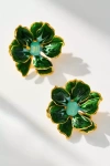 The Pink Reef Small Handpainted Jewel Box Flower Earrings In Green