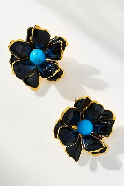 The Pink Reef Small Handpainted Jewel Box Flower Earrings In Multi