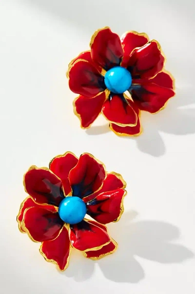 The Pink Reef Small Handpainted Jewel Box Flower Earrings In Multi