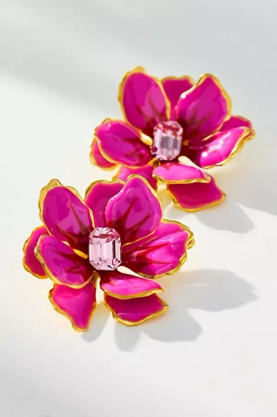 The Pink Reef Small Handpainted Jewel Box Flower Earrings In Multi