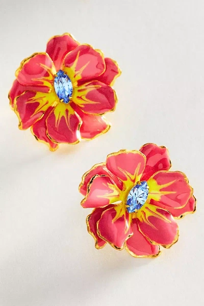 The Pink Reef Small Handpainted Jewel Box Flower Earrings In Multi