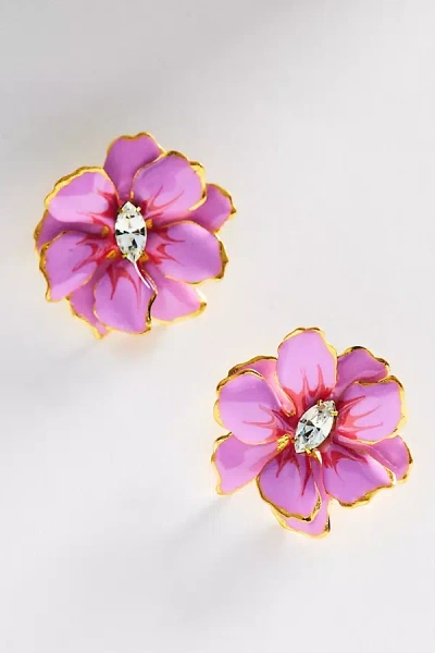 The Pink Reef Small Handpainted Jewel Box Flower Earrings In Yellow