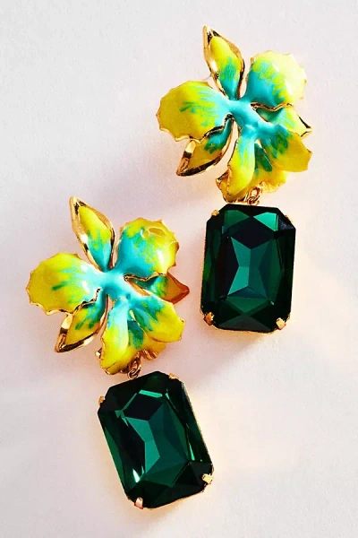 The Pink Reef Vanilla Jewel Drop Earrings In Green