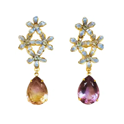 The Pink Reef Women's Blue Pearl Multi Floral With Genuine Ametrine In Gold