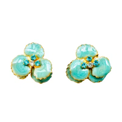 The Pink Reef Women's Blue Sea Pansy Stud In Green