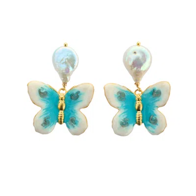 The Pink Reef Women's Blue Small Pearl Butterfly In Turquoise & Pearl