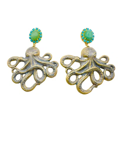 The Pink Reef Women's Blue  Angry Octopus Earrings