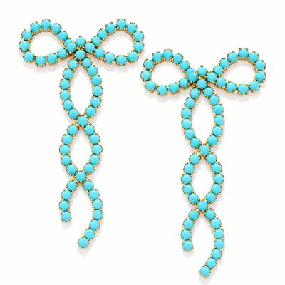 The Pink Reef Women's Blue  Crystal Ribbon Bow Earring In Turquoise